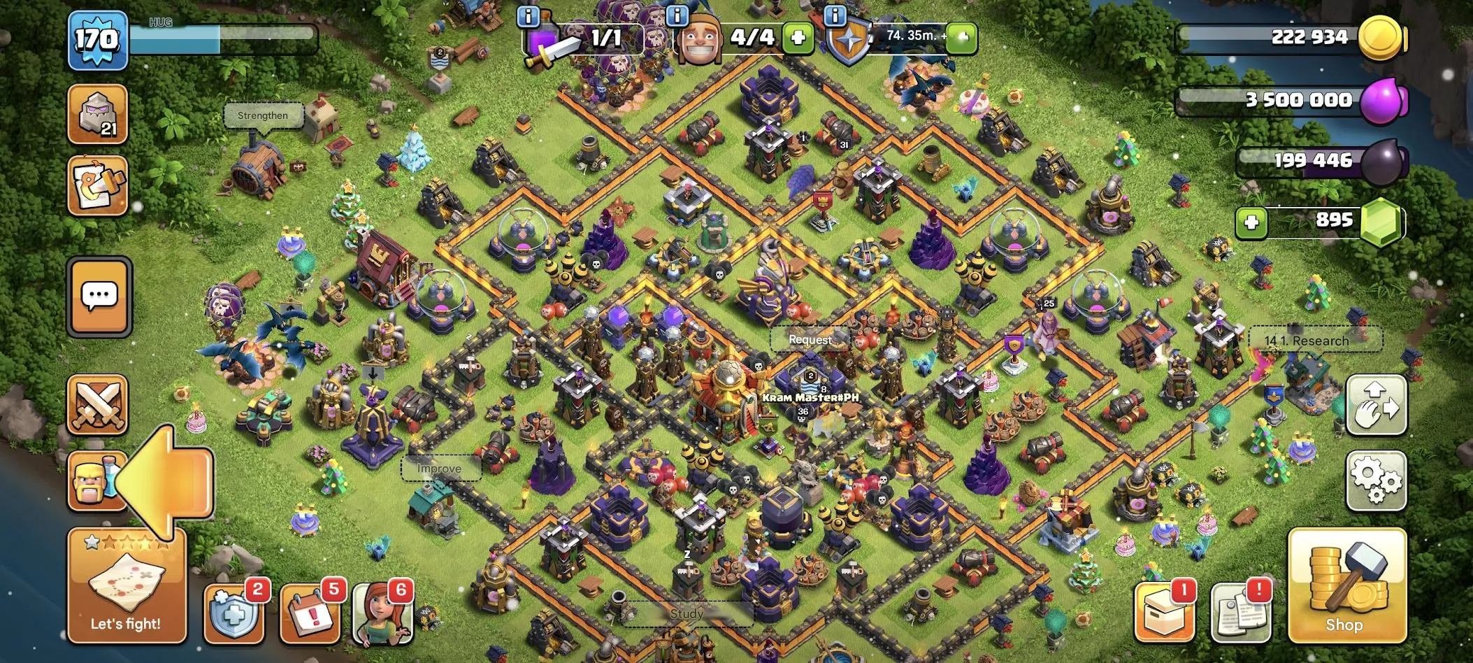 COC573 Maxed Town Hall 16 LVL 170 With Loaded Heroes, Pets, Magic Items And Jungle Scenery 